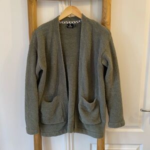 Volcom Olive Green Fuzzy Knit Open Front Cardigan Sweater With Pockets Size XS/S